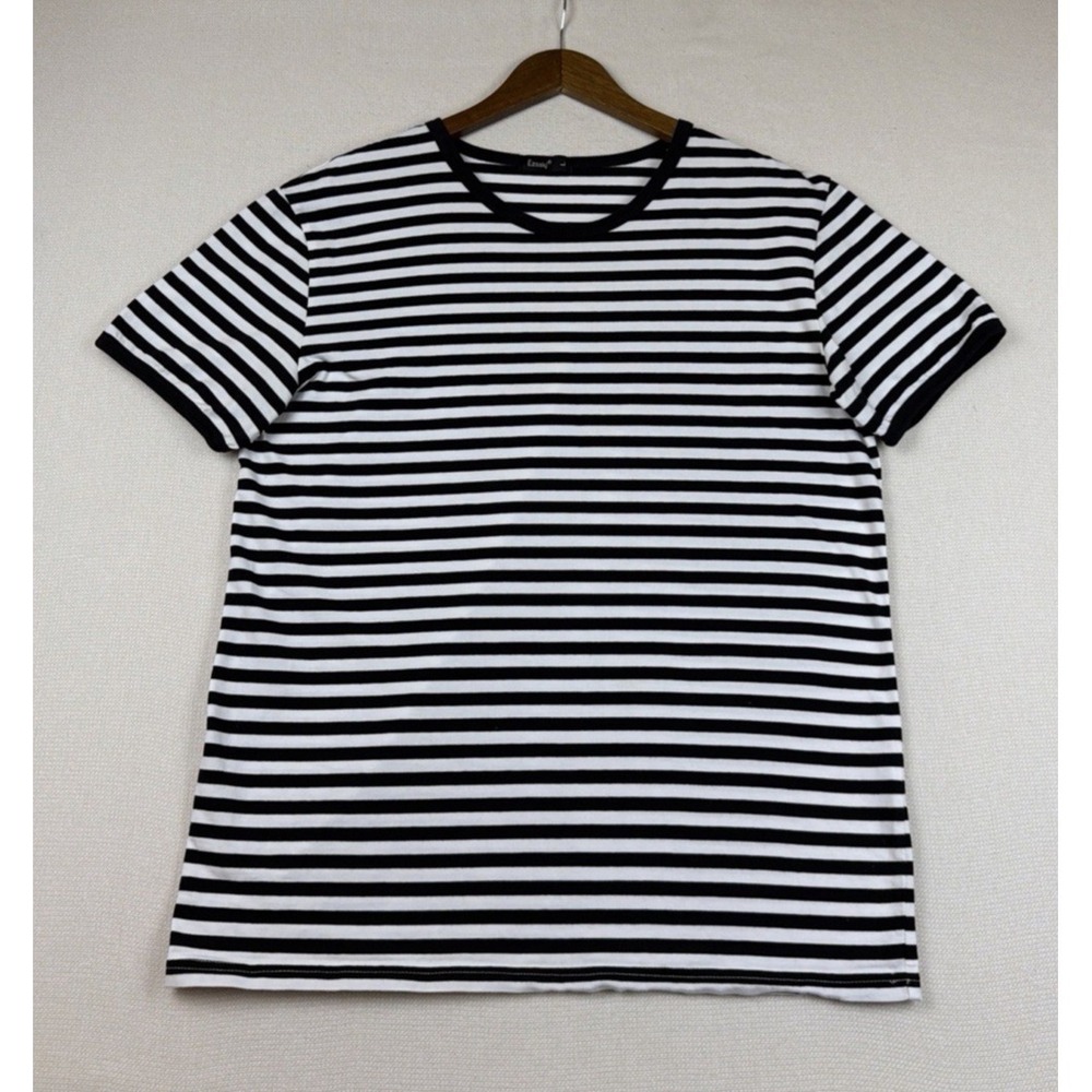 Ezsskj Crew Neck Striped T-Shirt Mens L‎ Black & White Classic Minimalist Casual
